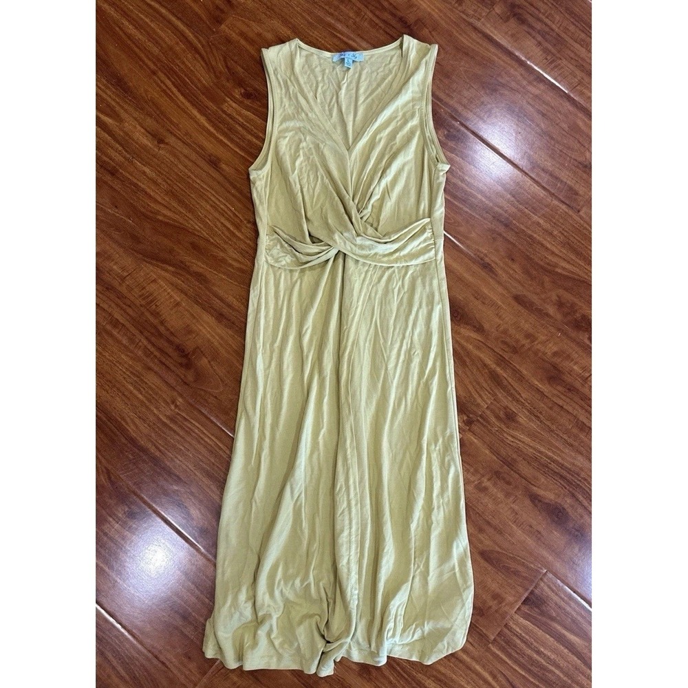 Long Maxi Sun Dress Wrap Style Yellow Women's Size L Stretch V Neck Cotton Modal
